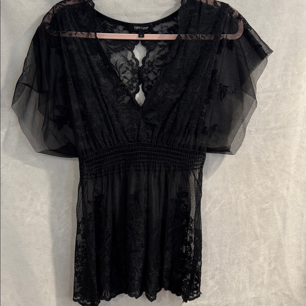 Karen Kane Black Lace Overlay Top